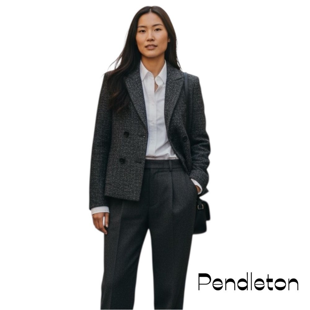 Pendleton Gray Wool Silk Blend Double Breasted Jacket NWOT Size 12